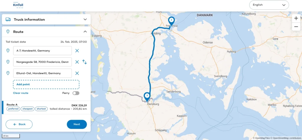 Krok 3-6 opłaty drogowe Dania